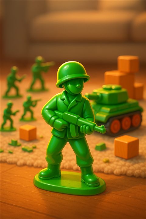 Green army men on a rug