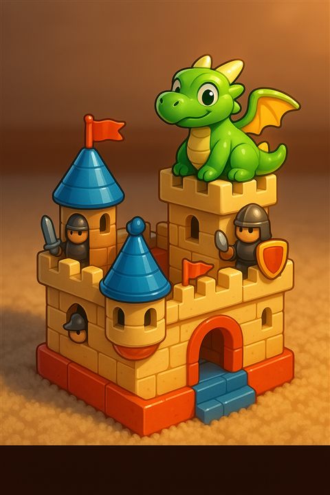 A toy castle with a friendly dragon